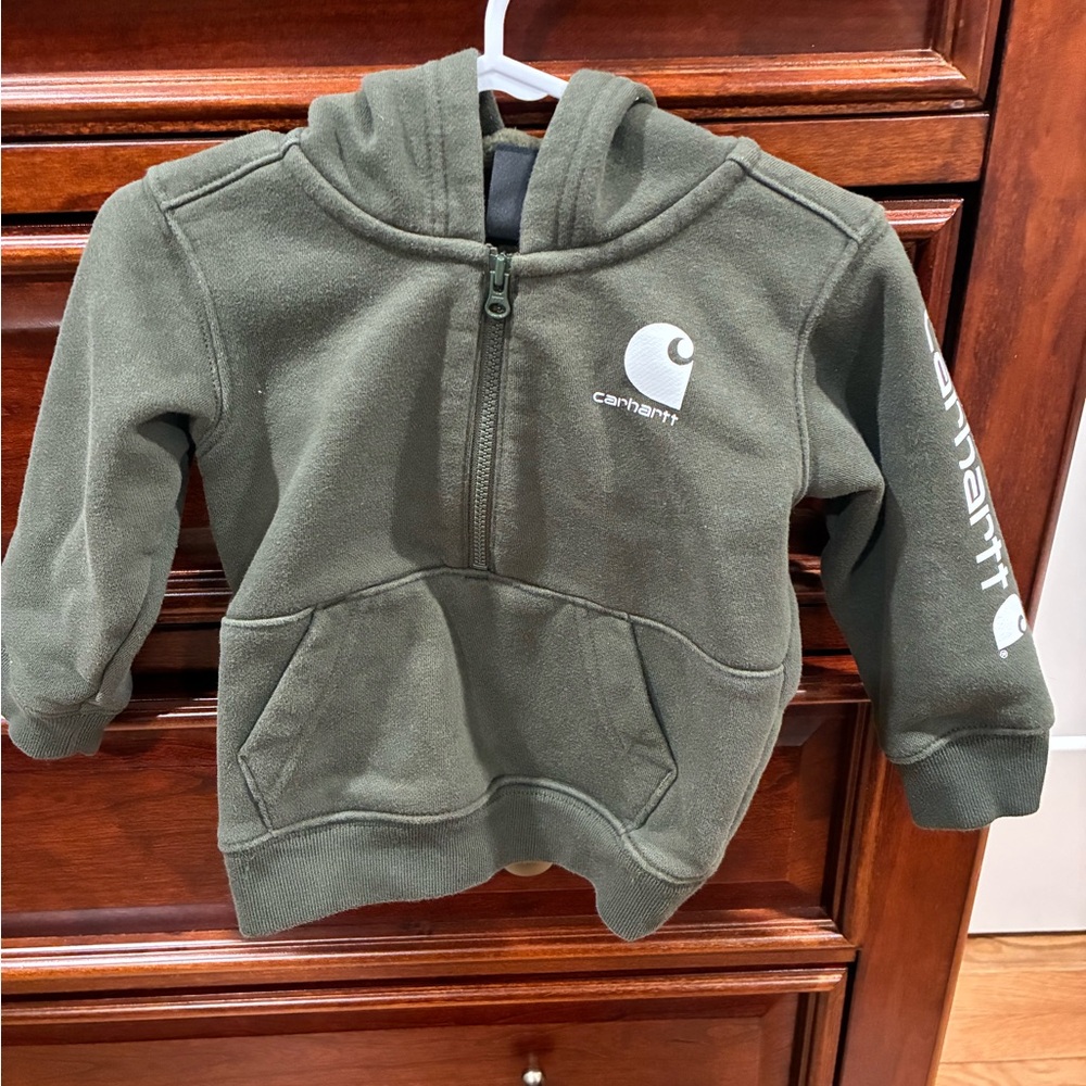 Carhartt Kids Olive Green Half-Zip Hoodie